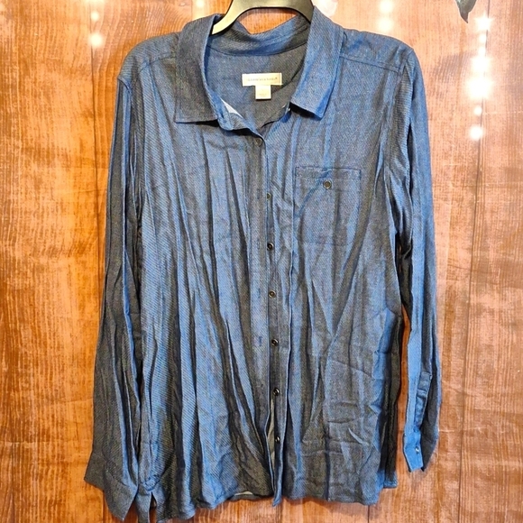 CHRISTOPHER & BANKS SIZE LARGE BUTTON DOWN LONG SLEEVE BLUE - Picture 1 of 7